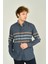 Erkek Slim Fit Ince Blok Desenli Pamuklu Uzun Kol Gömlek 1100 Indigo Kahve 1