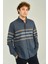Erkek Slim Fit Ince Blok Desenli Pamuklu Uzun Kol Gömlek 1100 Indigo Kahve 3