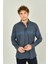 Erkek Slim Fit Blok Desenli Pamuklu Uzun Kol Gömlek 1200 Indigo Mavi 1
