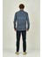 Erkek Slim Fit Blok Desenli Pamuklu Uzun Kol Gömlek 1200 Indigo Mavi 4