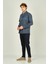 Erkek Slim Fit Blok Desenli Pamuklu Uzun Kol Gömlek 1200 Indigo Mavi 3