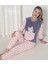 Kanguru Cepli Ayıcık Desenli Welsoft Koyu Mavi Kadın Pijama Takımı 1