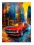 Renkli Sokak ve Kırmızı Araba Hediyelik Ahşap Tablo 18CM x 27CM 1