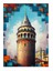 Galata Kulesi ve Geometri Modern Ahşap Tablo 25CMX 35CM 1
