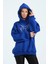 Unisex Oversize Kapüşonlu Içi Polarlı 3 Iplik Kalp Rhinestone Taş Baskılı Pamuklu Mavi Sweatshirt 1