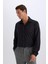 Slim Fit Dar Kesim Polo Yaka Uzun Kollu Siyah Gömlek D4525AX24AU 3