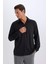 Slim Fit Dar Kesim Polo Yaka Uzun Kollu Siyah Gömlek D4525AX24AU 4