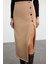 Kadın Moda Stil Maxi Astarsız Dokuma Düğme Detaylı Kruvaze Kapama Yırtmaçlı Maxi Boy Dokuma Etek 1