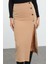 Kadın Moda Stil Maxi Astarsız Dokuma Düğme Detaylı Kruvaze Kapama Yırtmaçlı Maxi Boy Dokuma Etek 3