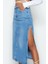 Kadın Moda Stil Maxi Astarsız Denim Yırtmaçlı Yüksek Bel Maxi Denim Etek 2