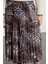 Kadın Moda Stil Midi Astarsız Dokuma Büyük Beden Esnek Lastik Belli Leopar Desenli Piliseli Etek 5