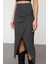Kadın Moda Stil Midi Astarsız Örme Kruvaze Dokulu Büzgü Drape Detaylı Midi Etek 1