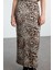 Kadın Moda Stil Maxi Astarsız Örme Kahverengi Leopar Animal Baskılı Beli Lastikli Maxi Kalem Etek 1