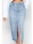 Modern Tarz Astarsız Denim Midi Boy Önden Düğmeli Yırtmaçlı Midi Denim Etek 1