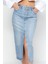 Modern Tarz Astarsız Denim Midi Boy Önden Düğmeli Yırtmaçlı Midi Denim Etek 2