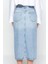 Modern Tarz Astarsız Denim Midi Boy Önden Düğmeli Yırtmaçlı Midi Denim Etek 5