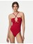 Boncuk Detaylı Cut Out Bandeau Mayo 1