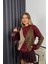 Bordo Kahve Baklava Desenli Oversize Kazak 1