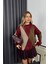 Bordo Kahve Baklava Desenli Oversize Kazak 5