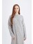 Regular Fit Bisiklet Yaka Saç Örgü Desenli Basic Düz Uzun Kollu Midi Triko Elbise Y2073AZ24WN 4