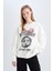 Coool Loose Fit Bisiklet Yaka Baskılı Kalın Sweatshirt E1497AX24WN 3