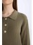 Regular Fit Polo Yaka Basic Düz Maxi Triko Elbise D5434AX24WN 4