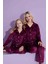 Yeni Sezon Ay Desenli Trend Model Düğmeli Kadife Anne/kız Çocuk Pijama Takımı 2800-VIŞNE Çürüğü Ay 2