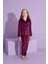 Yeni Sezon Ay Desenli Trend Model Düğmeli Kadife Anne/kız Çocuk Pijama Takımı 2800-VIŞNE Çürüğü Ay 3