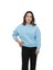 Kadın Bebe Mavisi Yuvarlak Yaka Krop Model Oversize Şardonlu Swetshirt 1