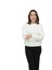 Kadın Beyaz Yuvarlak Yaka Krop Model Oversize Şardonlu Swetshirt 4
