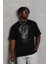 Unisex Oversize Taşlı Bisiklet Yaka T-Shirt - Siyah 4