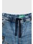 Erkek Çocuk Denim Beli Lastikli Büzgü Ipli Kıvrık Paça Denim Pantolon - Mavi 3
