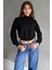 Kadın Dik Yaka Yarasa Kol Dokulu Crop Bluz 1
