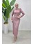 Simli Tül Abiye Elbise 5517-02 Pudra 2