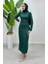 Simli Tül Abiye Elbise 5517-03 Zümrüt Yeşili 1