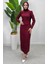 Simli Tül Abiye Elbise 5517-04 Bordo 1