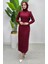Simli Tül Abiye Elbise 5517-04 Bordo 2
