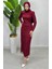 Simli Tül Abiye Elbise 5517-04 Bordo 3