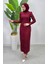 Simli Tül Abiye Elbise 5517-04 Bordo 4