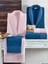 6 Parça Soft Cotton Aile Bornoz Takımı, İndigo ve Pudra Renkli, Kristal Nakışlı 1