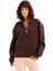 Oversize Fit Dik Yaka Yarı Fermuarlı Şardonlu Acı Kahve Kadın Sweatshirt - Cass 1