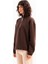 Oversize Fit Dik Yaka Yarı Fermuarlı Şardonlu Acı Kahve Kadın Sweatshirt - Cass 5