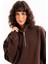Oversize Fit Dik Yaka Yarı Fermuarlı Şardonlu Acı Kahve Kadın Sweatshirt - Cass 6