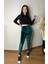 Kadife Yüksek Bel Toparlayıcı Yeşil Renk Kadın Tayt ( Hafif, Rahat, Şık, Esnek, Lux, High Waist Velvet Legging) 2