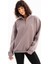 Oversize Fit Dik Yaka Yarı Fermuarlı Şardonlu Gri Kadın Sweatshirt - Cass 1