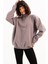Oversize Fit Dik Yaka Yarı Fermuarlı Şardonlu Gri Kadın Sweatshirt - Cass 4