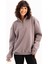 Oversize Fit Dik Yaka Yarı Fermuarlı Şardonlu Gri Kadın Sweatshirt - Cass 5