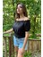 Dipmoda kadın siyah yeni sezon carmen yaka bluz DP10048 3