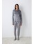 Greek Fuzzy Solid Koyu Gri Sweatshirt Pijama Üstü 1