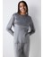 Greek Fuzzy Solid Koyu Gri Sweatshirt Pijama Üstü 2